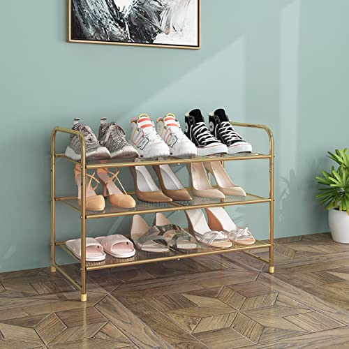 Simple Trending 5-Tier Stackable Shoe Rack, Expandable & Adjustable Shoe Shelf Storage Organizer, Metal Mesh, Gold