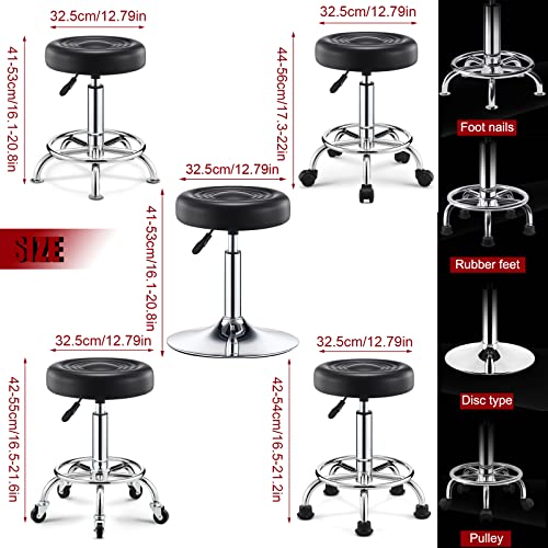 Adjustable Rolling Stool with 5 Wheels PU Leather Round Cushion Backless Stools Hydraulic Swivel Chair for Spa Salon Medical Office Tattoo Home Massage 5 Types of Bases (Black A)
