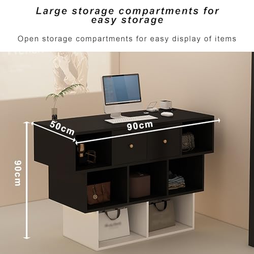 Reception Desk with Counter, Front Counter Desk Reception Room Table for Checkout, Modern Retail Counter with Drawers, for Salon Lobby Shop Reception Room Checkout Office(Black)