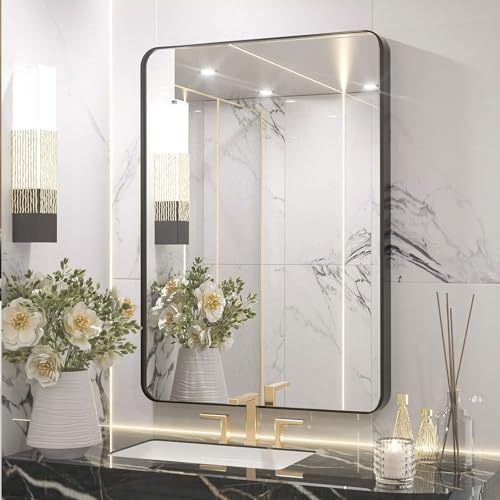 Wall-Mounted-Mirrors-for-Bathroom-Over Sink Wall, Bedroom Vanity, Living Room Decor, Black Metal Framed, Hangs Horizontally or Vertically 16