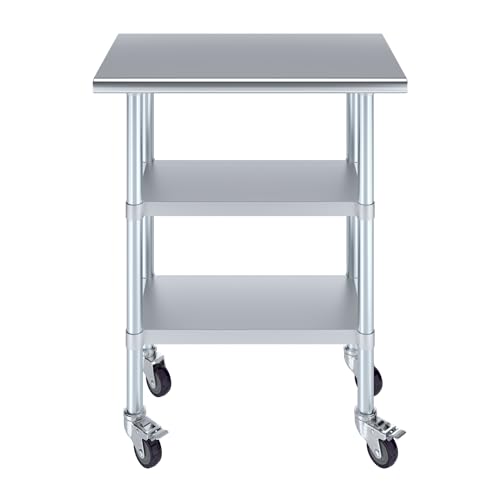 Stainless Steel Work Table Open Base & Wheels | NSF Kitchen Island Food Prep | Laundry Garage Utility Bench (36