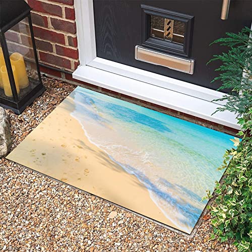 Vintage Coir Fiber Entry Mat with Non-Slip Backing Beach Scene Ocean Theme Sea Doormat Nature Coastal Pictures Seascape First Home Couple's Gift for Kitchen Garage Home Decor 16x24 Inch