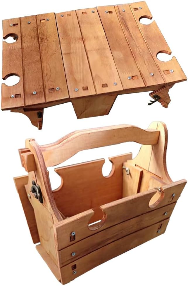 Wooden Outdoor Folding Picnic Basket Table,Portable 2-in-1 Picnic Table Convertible Storage Basket,Folding Picnic Table with Wine Glass Holder,Outdoor Wine and Champagne Picnic Table