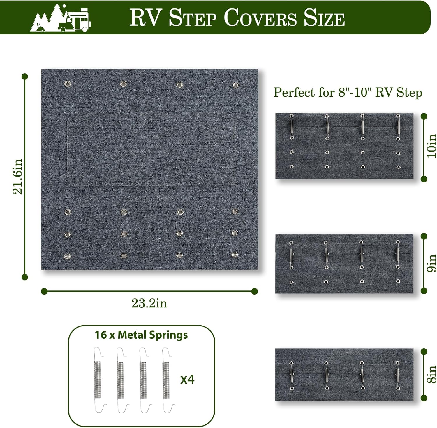 HOMEE RV Step Covers 4 Packs, Camper Step Covers,RV Step Rugs, 23 Inch Wide RV Stair Covers with Install Hook Fit 8