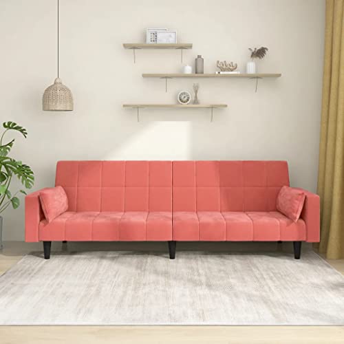 2-Seater Sofa Bed with Two Pillows Pink Velvet,Multifunctional Sofa Bed with Modern Design for Practical and Comfortable Living Spaces