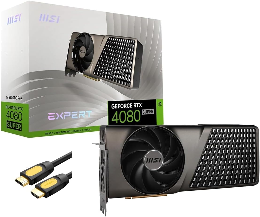 MSI GeForce RTX 4080 Super Expert Graphics Card, 16GB GDRR6X, PCIe 4.0, 1 x HDMI 2.1a, 3 x DP 1.4a, Flow FROZR, DLSS 3.0 - with DI HDMI 2.0 Cable