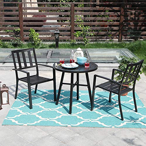 PHI VILLA Metal 3 Piece Patio Bistro Table Outdoor Dining Furniture Set with 2 Chairs, 1 Round Table