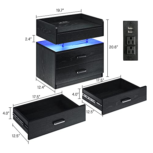 TC-HOMENY LED Nightstand with Voice-Control Mode, Acrylic Float End Table with Charging Station for Bedroom Furniture, Side Bed Table with 2 Drawers (White * 2PC)