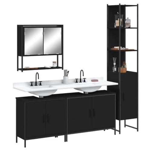4 Piece Bathroom Furniture Set Black Engineered Wood,Modern Bathroom Furniture Set with Ample Storage and SpaceSaving Design Bathroom Furniture, Bathroom Sets