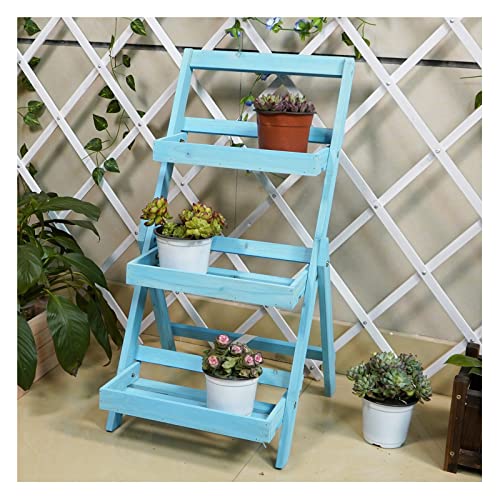 Outdoor Wooden Garden Work Bench,Potting Bench Table,with Display Rack/Lower Storage Shelf,Collapsible (Blue 34.5x35x71cm)
