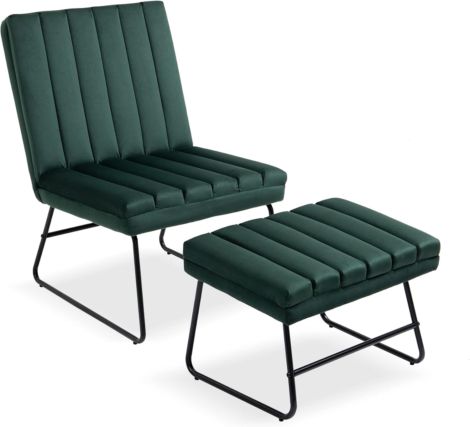 Convertible Chaise with Ottoman, Recliner 3 in 1 Modern Accent Comfy Sleeper ReadingChair with 2 Pillows for Living Room Home Office,Single Leisure Upholstered Sofa Set, Green