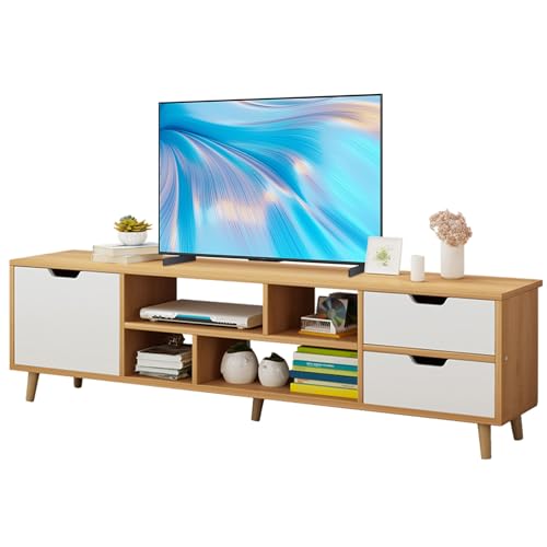Space-Saving TV Stand Media Entertainment Center with 3 Drawers and Open Shelves, Stylish Television Stand and Media Console for Living Room and Bedroom White