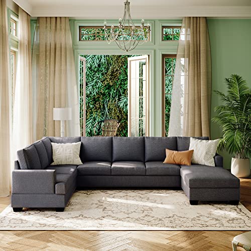 Modern Large Upholstered U-Shape Sectional Sofa, Extra Wide Chaise Lounge Couch, Grey Living Room Sofas & Couches