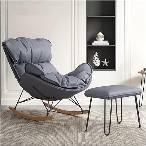 Modern Rocking Chair Living Room Accent Chair Glider Rocker Armchair Single Sofa Chair with Ottoman,Upholstered Relax Velvet Lounge Chair with Thick Cushion (Color : Blue)