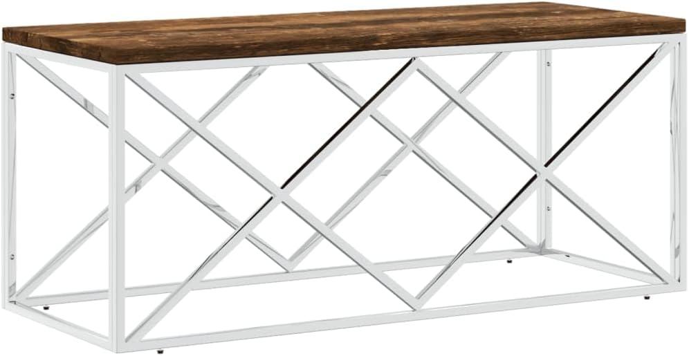 Coffee Table Stainless Steel and Solid Wood Reclaimed