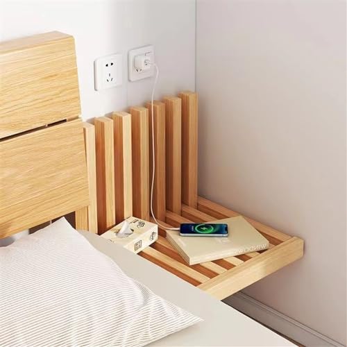 Wall Mounted Nightstand, Floating Foldable Shelf, Floating Bedside Table, Wall Shelf, Space Saving End Table, Wall Seated Wooden Chair (Color : Natural)