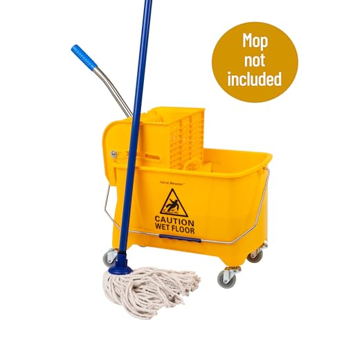 Mind Reader Mop Bucket with Wringer, 22 Qt (5.5 Gallon), Floor Cleaning, Handle, Wheels, 16.25
