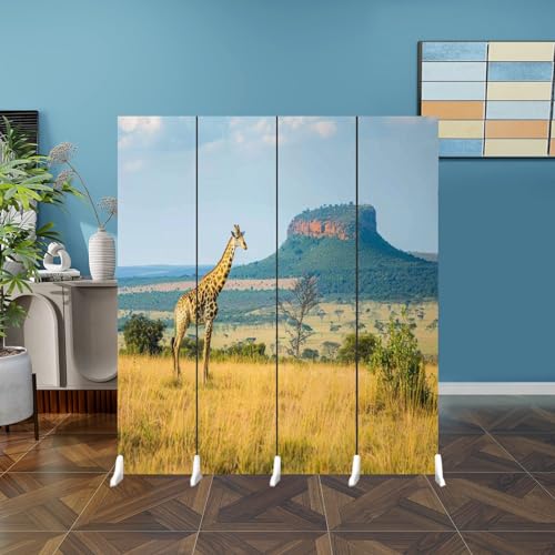 Folding Room Divider Wall Privacy Screen Empty Wooden Board Front Mountain ranges Portable Partition Room Separator Panel for Home Office Bedroom 8 Panel