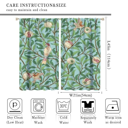 Vintage Botanical Blackout Curtains, William Morris Pomegranate Birds Boho Flower Retro Floral Tree Window Treatments Drapes for Bedroom Living Room Set 2 Panels,52x84 Inches
