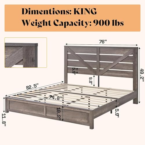 Queen Size Farmhouse Bed Frame with 49.2
