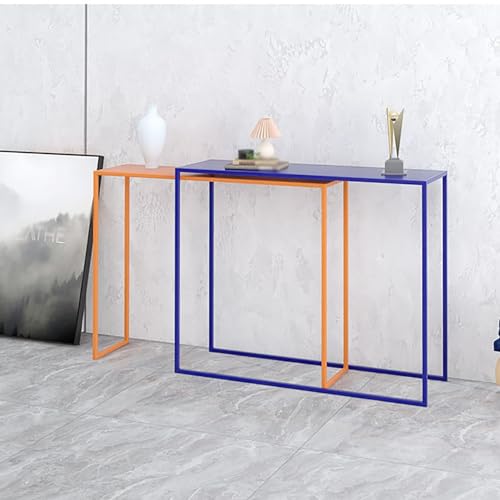 Console Table, Industrial Hallway Table for Entryway, Narrow Long Hallway/Entryway Table, Entrance Table Geometric Metal Frame, for Kitchen Entryway Living Dining Room(Color:Pink+Light Blue)