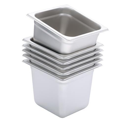 BIRDROCK HOME Stainless Steel Steam Table Pan - Hotel, Restaurant & Catering Supplies - 24 Gauge Steel, 6.2 qt Capacity - Meal Prep, Cooking, &Food Storage Container - 6