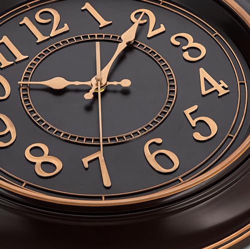 Bernhard Products Large Wall Clock 18 Inch Quality Quartz Silent Non Ticking, Battery Operated for Home/Living Room/Over Fireplace, Beautiful Decorative Stylish Clock, Deep Brown & Copper Numbers