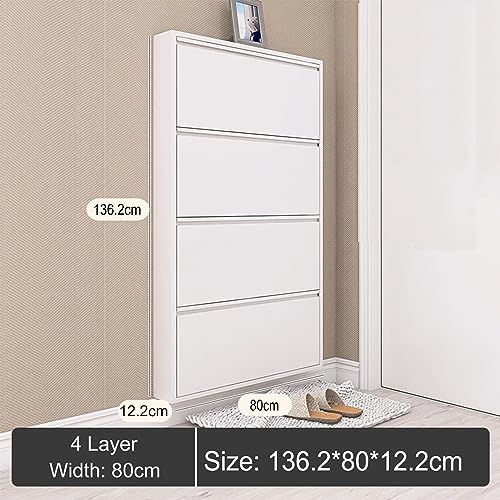 Shoe Storage Cabinet for Entryway Slim,Narrow Shoe Cabinet,Hidden Shoe Storage with Doors,White Closed Shoe Rack,Shoe Organizer,Tipping Bucket Shoe Storage Cabinet,for Small Spaces Hallway Closet ( Co