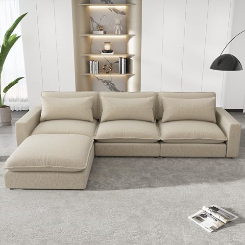 L-Shape Sectional Corner Sofa,with Storage Ottoman & Cup Holders, Saving Modular Combined Type Couch,for Large Space Living Room,Bedroom,Apartment,Office,Brown, 85in