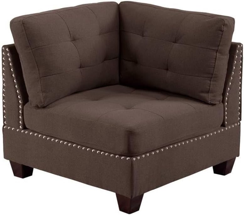 Living Room Furniture Tufted Corner Wedge Black Coffee Linen Like Fabric 1pc Cushion Nail Heads Wedge Sofa Wooden Legs