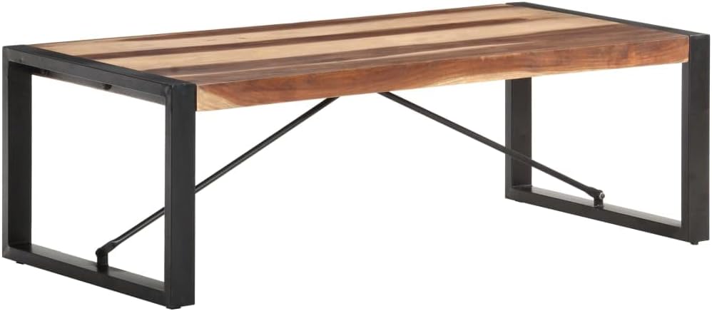 vidaXL Industrial Coffee Table with Solid Wood Construction and Sheesham Finish, 47.2