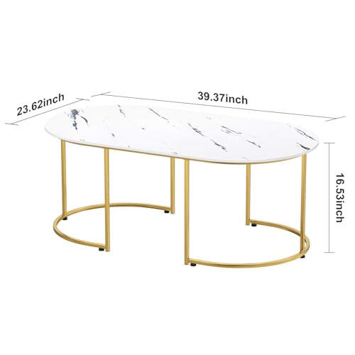 Coffee Table Tea Table for Living Room Oval Center Table Sit on The Floor, Marble Tabletop Golden Frame Modern Simple Coffee Tables Cocktail Tables for Home Office 39.3