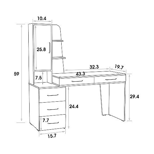 ivinta Computer Desk with Drawers Storage Shelves for Study Writing, Modern Corner Office Desk with Storage Cabinet for Home Office, Bedroom, Living Room, Classroom (Walnut Brown)