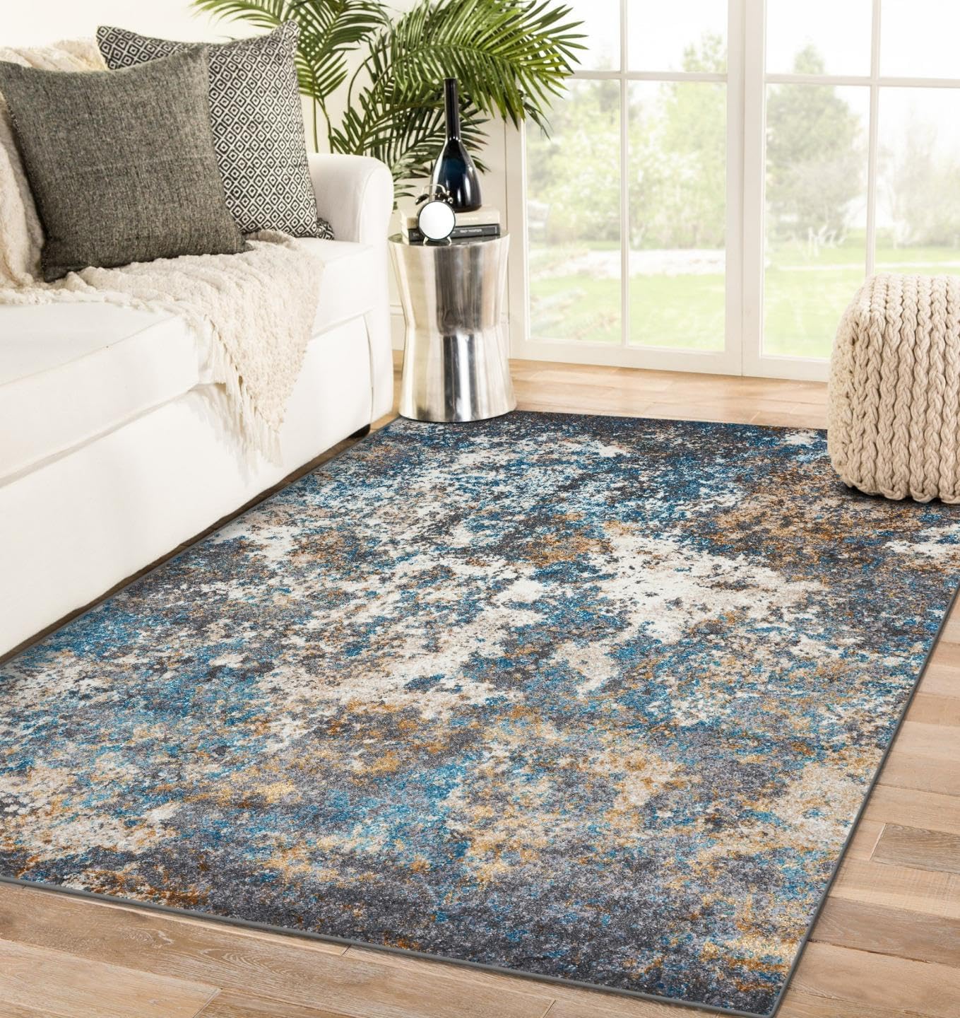 LUXE WEAVERS Rug - Persian Rugs 6490 Abstract Area Rug - Modern Design, Medium Pile, Turquoise / Size 5 x 7