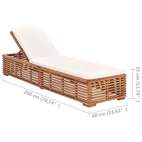 Sun Lounger with Cream Cushion Solid Teak Wood,Premium Teak Lounge Chair with Adjustable Backrest and Cushioned Comfort for Patio and Beach