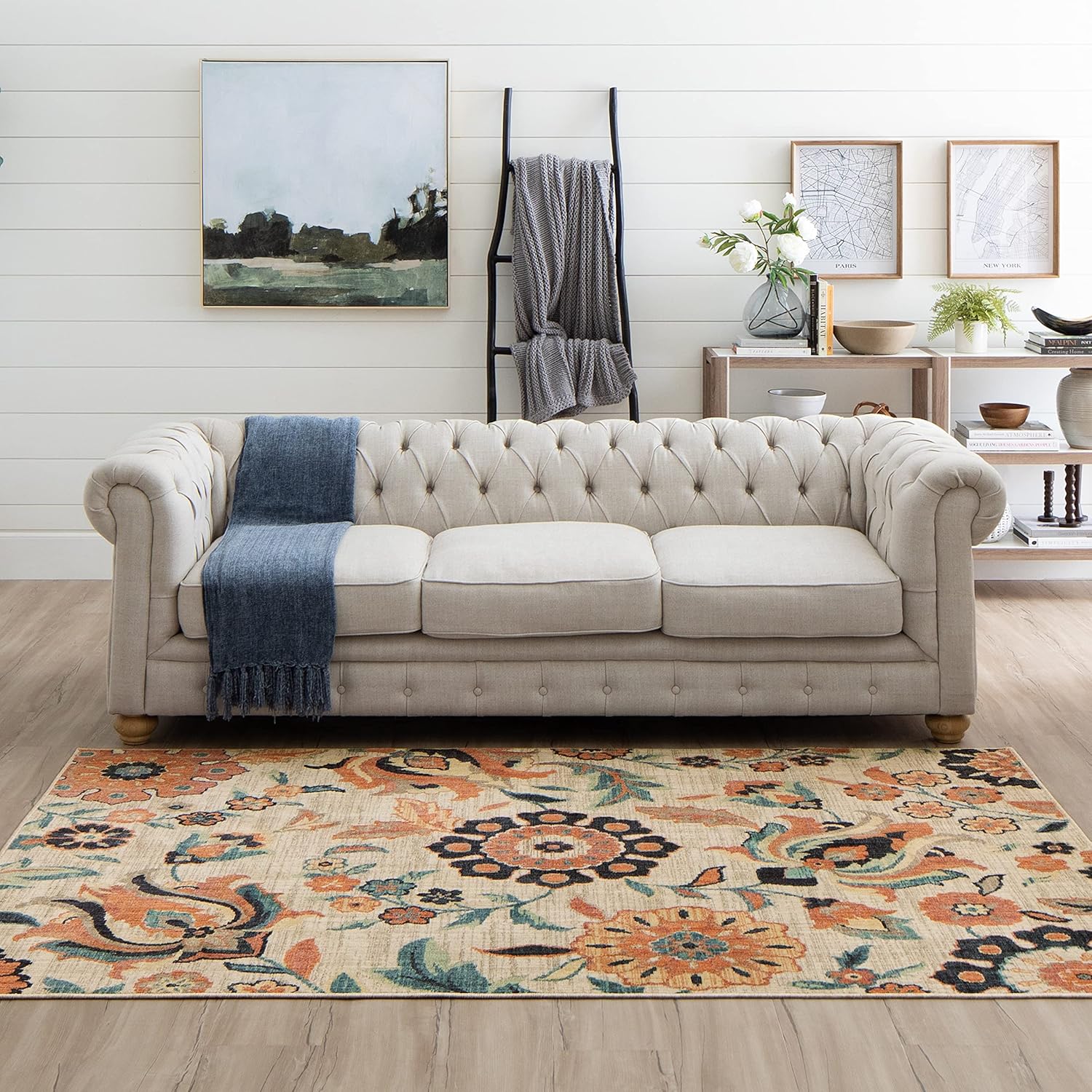 Mohawk Home Floweret Transitional Floral Tan 4' x 6' Area Rug Perfect for Living Room, Dining Room, Office