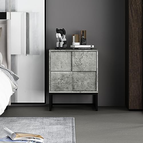 Witty Industrial Style Bedside Table - 55 lbs Load Capacity, Cement Grey Design, Space-Saving with Easy Cleaning