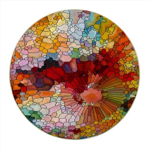 Round Rug 5 FT Hearts Rolling Chair Mat Watercolor Thick Hard Floor Protector Non-Slip Computer Desk Mat for Tile Floor, Rolling Chairs