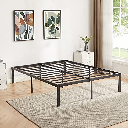 VECELO 14 Inch Metal Queen Size Bed Frame,Black Basic Steel Slats Platform, Easy Assembly Heavy Duty Noise Free/No Box Spring Needed,Industrial（2 Set）