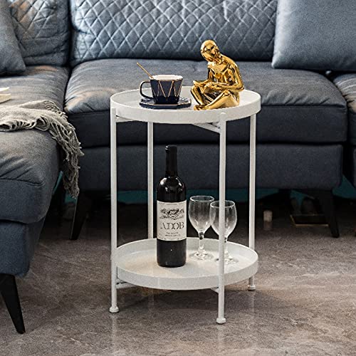 Tea Table for Living Room Bedside Coffee Table for Living Room Furniture Folding End Table Small Iron Metal Double Sofa Side Table with Round Tray Storage End Tables End Tables (Color : Golden)