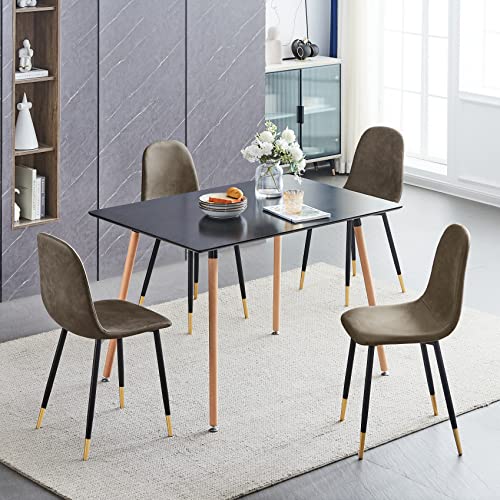 FurnitureR Dining Chairs, Dining Chairs Set of 2, Brown Dining Room Chairs, Modern Kitchen & Dining Room Chairs, ‎Faux Leather Upholstered Kitchen Chairs with Black Gold Metal Legs