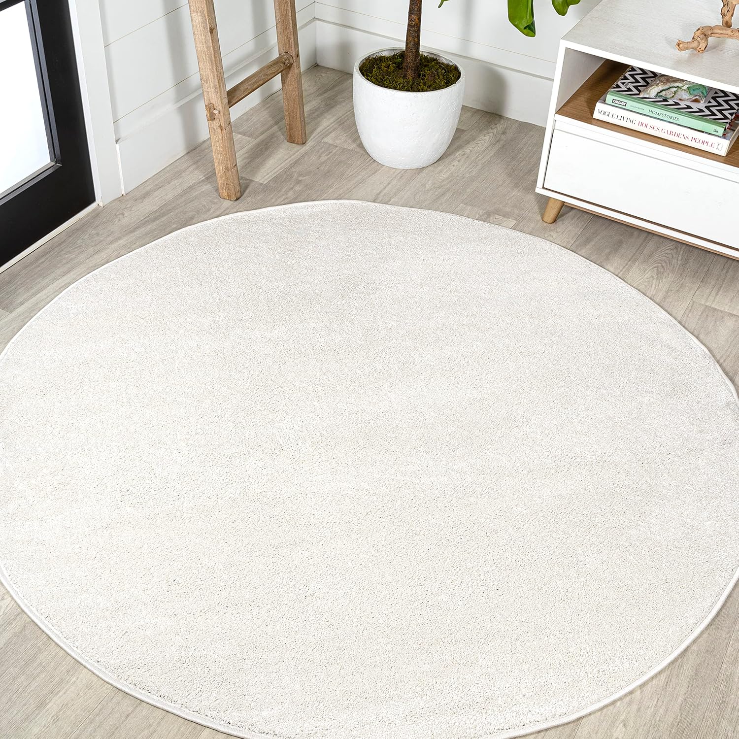 JONATHAN Y SEU100T-6R Haze Solid Low-Pile Indoor Area Rug, Coastal, Bohemian, Minimalist, Classic, Casual for Bedroom,Kitchen,Living Room,Non Shedding,Easy-Washing, Cream, 6' Round