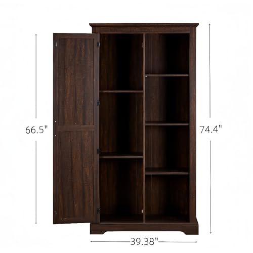 roomfitters Farmhouse Tall Kitchen Pantry, Large Wood Kitchen Storage Cabinets, China Cabinet with Barn Doors, Rustic Wood Cupboard for Dining Room, Organizer, Drawer for Bathroom, Espresso