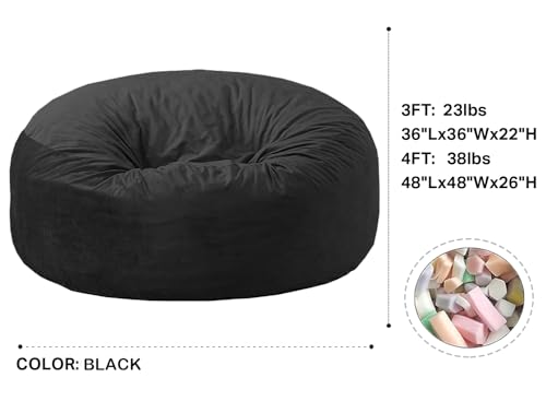 WhatsBedding Bean Bag Chair for Adults with Memory Foam Filler Included, Big Kids Beanbag Chairs, Large 4 ft, Gray, Solid