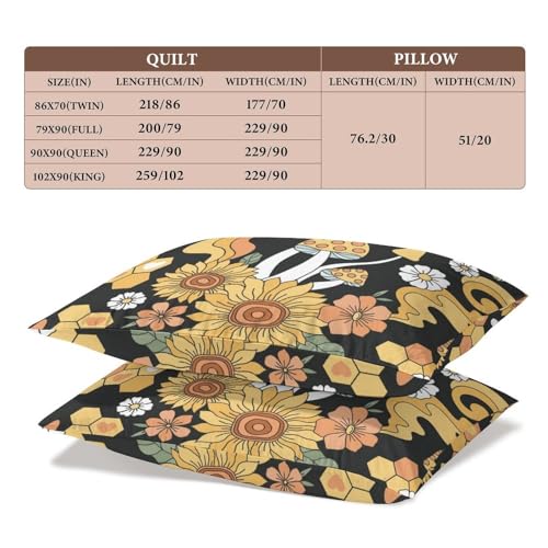 Delerain Comforter Set Queen Size, Sunflower Bee Gnomes 3-Piece Bedding Set for Women Men Modern Soft Microfiber Bedroom Set Room Decor, 1 Duvet Cover + 2 Pillowcases
