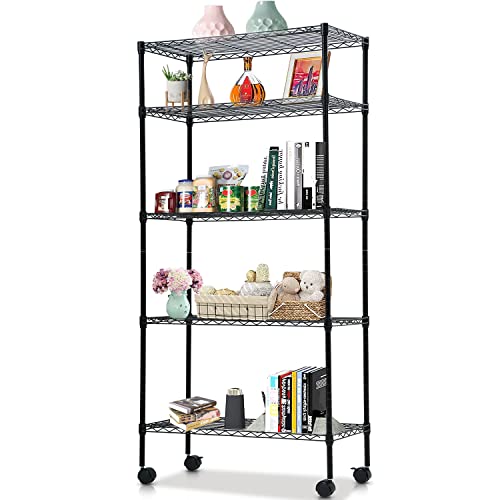 Dkelincs 5 Tier Wire Shelving with Wheels, 14