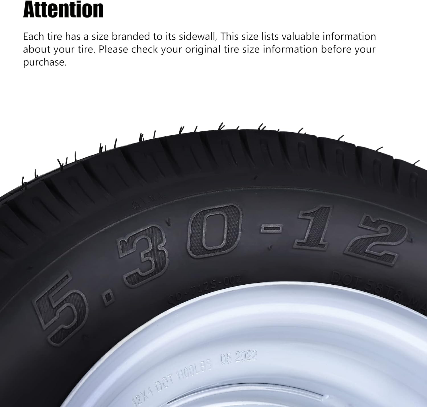 2 Pack 5.30-12 5.30x12 530-12 5.30-12 Trailer Tires with 12'' Rims, 4 Lug on 4'', Load Range C, 6PR