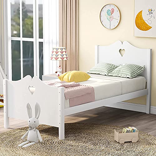 Twin Size Platform Bed, Rockjame Wood Bed Frame with Headboard,Footboard and Wood Slat Support for Kids, Teens and Adults (Pink) (Color : Pink)
