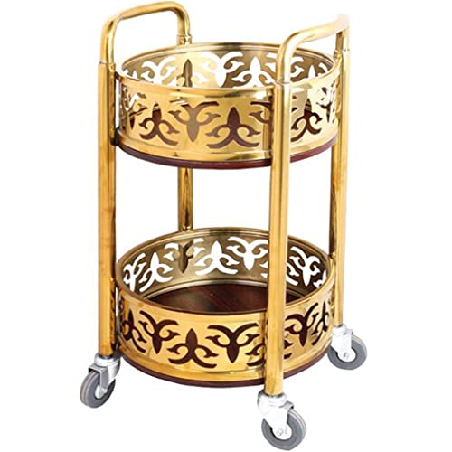 Bar Cart with Wheels High-end Restaurant Luxury Style Serving Cart,Portable Mobile Double Armrest Drink Cart,Banquet Service Equipment (Color: Gold,Size: 80 * 40cm)