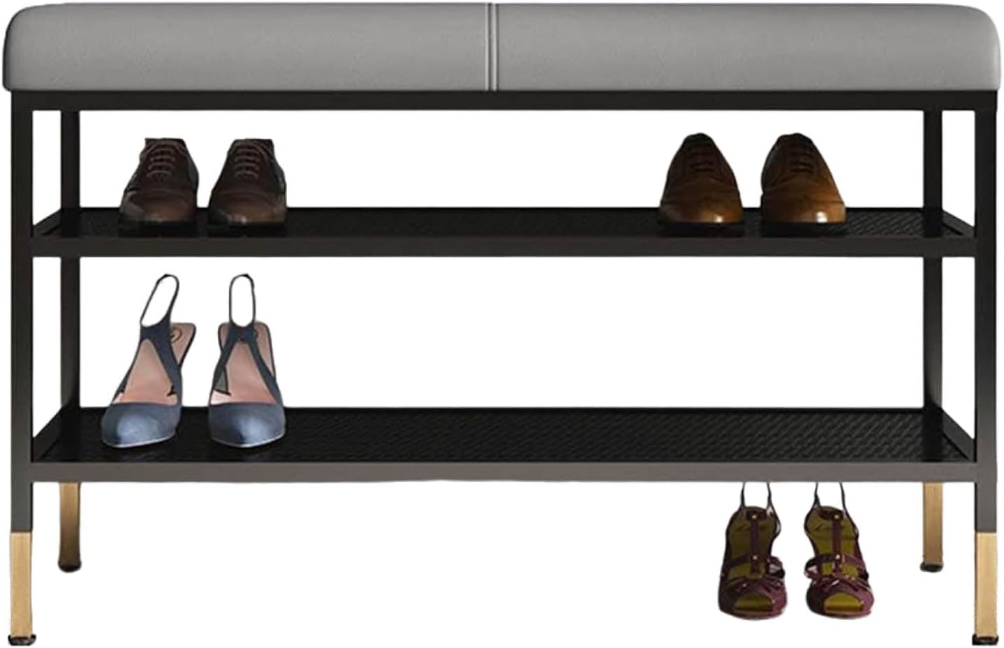 Shoe Bench, Entryway Storage Bench with PU Leather Padded Seat and 2 Cubbies, Cubby Shoe Rack Organizer Cabinet for Living Room, Bedroom, Mudroom, Closet and Garage